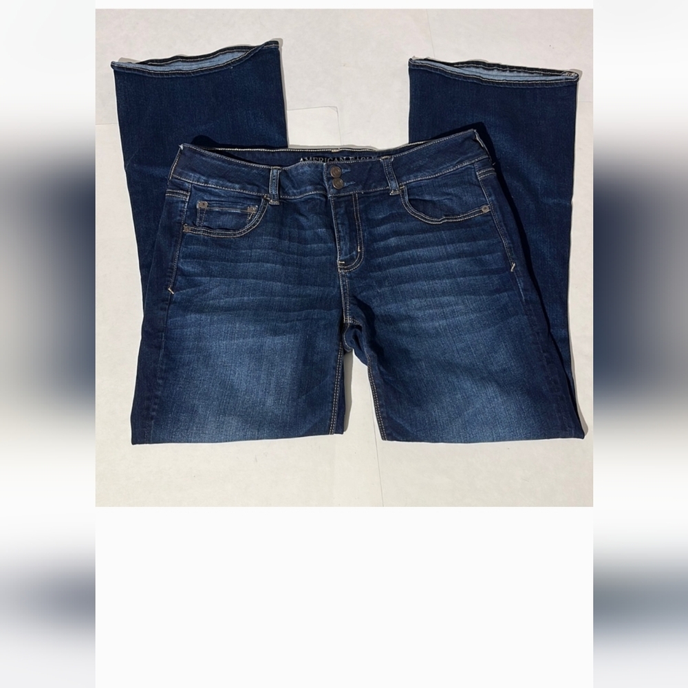 American Eagle womens denim jeans Artist Flare sz 16 dark wash super stretch